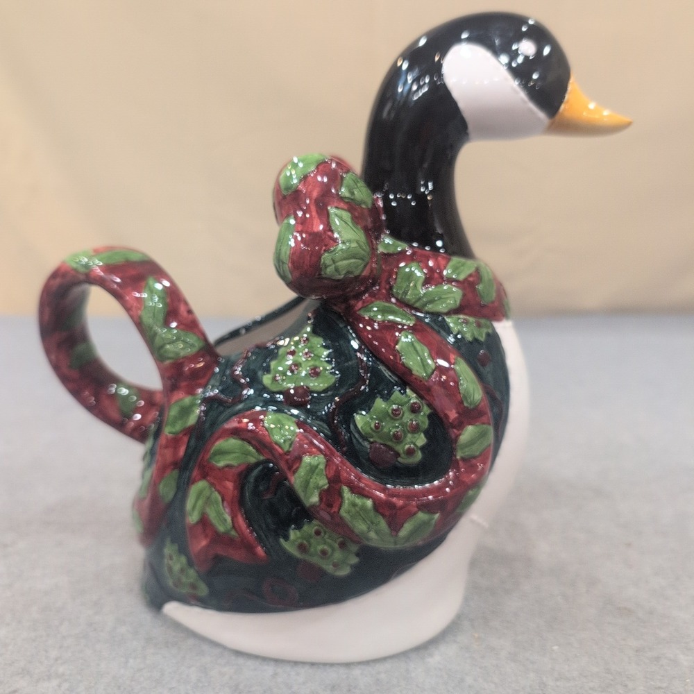 Wilton Court China Christmas Goose Creamer Holly Ribbon Ceramic Pitcher - Picture 1 of 7
